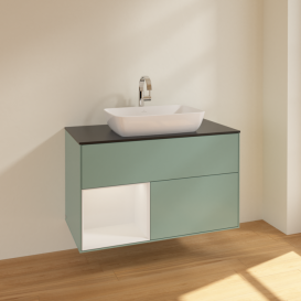 Тумба под раковину Villeroy & Boch Finion 100х50,1 см с подсветкой МДФ оливковый матовый лак/стекло черное матовое F772GFGM