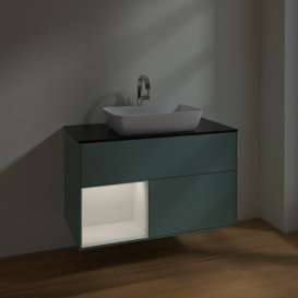 Тумба под раковину Villeroy & Boch Finion 100х50,1 см с подсветкой МДФ оливковый матовый лак/стекло черное матовое F772GFGM