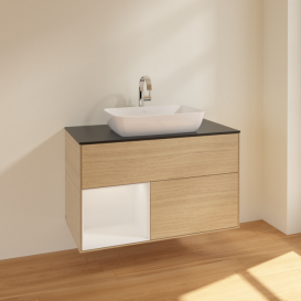 Тумба под раковину Villeroy & Boch Finion 100х50,1 см с подсветкой МДФ шпон дуба/стекло черное матовое F772GFPC