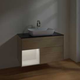 Тумба под раковину Villeroy & Boch Finion 100х50,1 см с подсветкой МДФ шпон дуба/стекло черное матовое F772GFPC