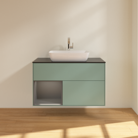 Тумба под раковину Villeroy & Boch Finion 100х50,1 см с подсветкой МДФ оливковый матовый лак/стекло черное матовое F772GKGM