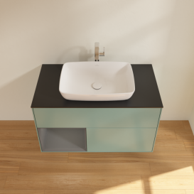 Тумба под раковину Villeroy & Boch Finion 100х50,1 см с подсветкой МДФ оливковый матовый лак/стекло черное матовое F772GKGM