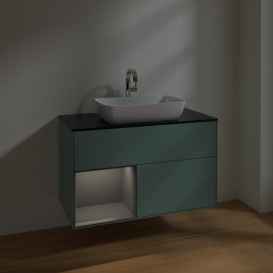Тумба под раковину Villeroy & Boch Finion 100х50,1 см с подсветкой МДФ оливковый матовый лак/стекло черное матовое F772GKGM