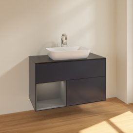Тумба под раковину Villeroy & Boch Finion 100х50,1 см с подсветкой МДФ темно-синий матовый лак/стекло черное матовое F772GKHG
