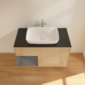 Тумба под раковину Villeroy & Boch Finion 100х50,1 см с подсветкой МДФ шпон дуба/стекло черное матовое F772GKPC