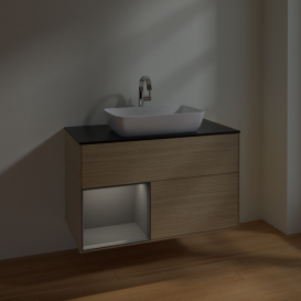 Тумба под раковину Villeroy & Boch Finion 100х50,1 см с подсветкой МДФ шпон дуба/стекло черное матовое F772GKPC