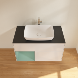 Тумба под раковину Villeroy & Boch Finion 100х50,1 см с подсветкой МДФ глянцевый белый лак/стекло черное матовое F772GMGF