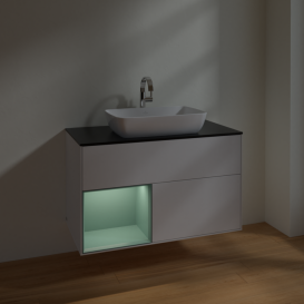 Тумба под раковину Villeroy & Boch Finion 100х50,1 см с подсветкой МДФ глянцевый белый лак/стекло черное матовое F772GMGF