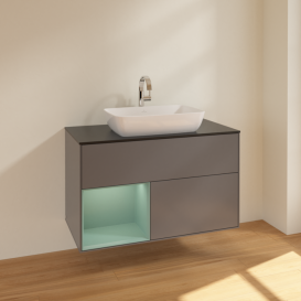 Тумба под раковину Villeroy & Boch Finion 100х50,1 см с подсветкой МДФ антрацит матовый лак/стекло черное матовое F772GMGK