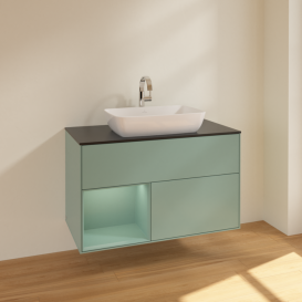 Тумба под раковину Villeroy & Boch Finion 100х50,1 см с подсветкой МДФ оливковый матовый лак/стекло черное матовое F772GMGM