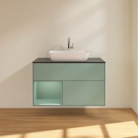 Тумба под раковину Villeroy & Boch Finion 100х50,1 см с подсветкой МДФ оливковый матовый лак/стекло черное матовое F772GMGM