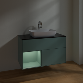 Тумба под раковину Villeroy & Boch Finion 100х50,1 см с подсветкой МДФ оливковый матовый лак/стекло черное матовое F772GMGM