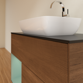 Тумба под раковину Villeroy & Boch Finion 100х50,1 см с подсветкой МДФ шпон грецкого ореха/стекло черное матовое F772GMGN