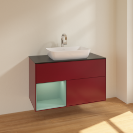 Тумба под раковину Villeroy & Boch Finion 100х50,1 см с подсветкой МДФ пион матовый лак/стекло черное матовое F772GMHB