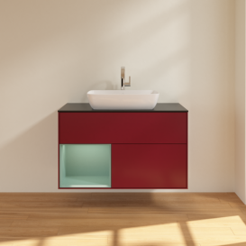 Тумба под раковину Villeroy & Boch Finion 100х50,1 см с подсветкой МДФ пион матовый лак/стекло черное матовое F772GMHB