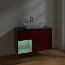 Тумба под раковину Villeroy & Boch Finion 100х50,1 см с подсветкой МДФ пион матовый лак/стекло черное матовое F772GMHB