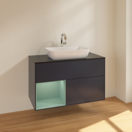 Тумба под раковину Villeroy & Boch Finion 100х50,1 см с подсветкой МДФ темно-синий матовый лак/стекло черное матовое F772GMHG