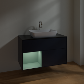 Тумба под раковину Villeroy & Boch Finion 100х50,1 см с подсветкой МДФ темно-синий матовый лак/стекло черное матовое F772GMHG