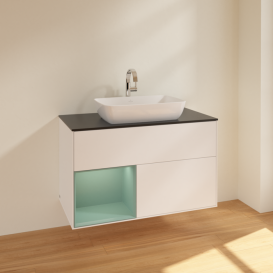 Тумба под раковину Villeroy & Boch Finion 100х50,1 см с подсветкой МДФ белый матовый лак/стекло черное матовое F772GMMT