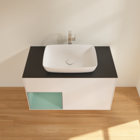 Тумба под раковину Villeroy & Boch Finion 100х50,1 см с подсветкой МДФ белый матовый лак/стекло черное матовое F772GMMT