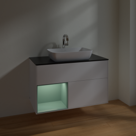 Тумба под раковину Villeroy & Boch Finion 100х50,1 см с подсветкой МДФ белый матовый лак/стекло черное матовое F772GMMT