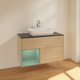 Тумба под раковину Villeroy & Boch Finion 100х50,1 см с подсветкой МДФ шпон дуба/стекло черное матовое F772GMPC