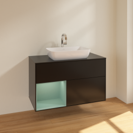 Тумба под раковину Villeroy & Boch Finion 100х50,1 см с подсветкой МДФ черный матовый лак/стекло черное матовое F772GMPD