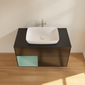 Тумба под раковину Villeroy & Boch Finion 100х50,1 см с подсветкой МДФ черный матовый лак/стекло черное матовое F772GMPD