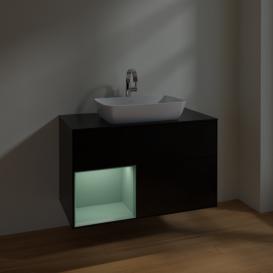 Тумба под раковину Villeroy & Boch Finion 100х50,1 см с подсветкой МДФ черный матовый лак/стекло черное матовое F772GMPD