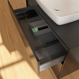 Тумба под раковину Villeroy & Boch Finion 100х50,1 см с подсветкой МДФ черный матовый лак/стекло черное матовое F772GMPD