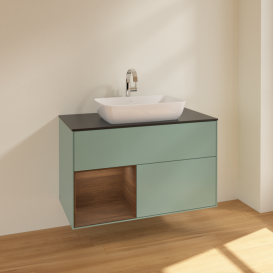 Тумба под раковину Villeroy & Boch Finion 100х50,1 см с подсветкой МДФ оливковый матовый лак/стекло черное матовое F772GNGM