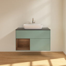 Тумба под раковину Villeroy & Boch Finion 100х50,1 см с подсветкой МДФ оливковый матовый лак/стекло черное матовое F772GNGM