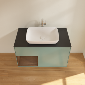 Тумба под раковину Villeroy & Boch Finion 100х50,1 см с подсветкой МДФ оливковый матовый лак/стекло черное матовое F772GNGM