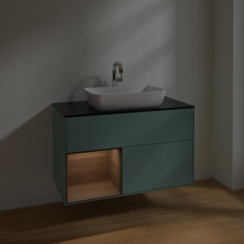 Тумба под раковину Villeroy & Boch Finion 100х50,1 см с подсветкой МДФ оливковый матовый лак/стекло черное матовое F772GNGM