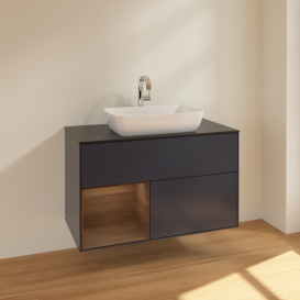 Тумба под раковину Villeroy & Boch Finion 100х50,1 см с подсветкой МДФ темно-синий матовый лак/стекло черное матовое F772GNHG