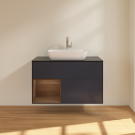 Тумба под раковину Villeroy & Boch Finion 100х50,1 см с подсветкой МДФ темно-синий матовый лак/стекло черное матовое F772GNHG