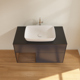 Тумба под раковину Villeroy & Boch Finion 100х50,1 см с подсветкой МДФ темно-синий матовый лак/стекло черное матовое F772GNHG