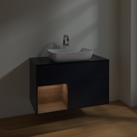 Тумба под раковину Villeroy & Boch Finion 100х50,1 см с подсветкой МДФ темно-синий матовый лак/стекло черное матовое F772GNHG