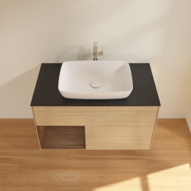 Тумба під раковину Villeroy & Boch Finion 100х50,1 см із підсвічуванням МДФ шпон дуба/скло чорне матове F772GNPC