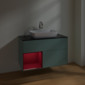 Тумба под раковину Villeroy & Boch Finion 100х50,1 см с подсветкой МДФ оливковый матовый лак/стекло черное матовое F772HBGM