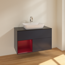 Тумба под раковину Villeroy & Boch Finion 100х50,1 см с подсветкой МДФ темно-синий матовый лак/стекло черное матовое F772HBHG