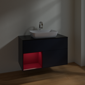 Тумба под раковину Villeroy & Boch Finion 100х50,1 см с подсветкой МДФ темно-синий матовый лак/стекло черное матовое F772HBHG