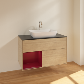 Тумба под раковину Villeroy & Boch Finion 100х50,1 см с подсветкой МДФ шпон дуба/стекло черное матовое F772HBPC