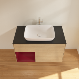 Тумба под раковину Villeroy & Boch Finion 100х50,1 см с подсветкой МДФ шпон дуба/стекло черное матовое F772HBPC