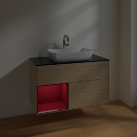 Тумба под раковину Villeroy & Boch Finion 100х50,1 см с подсветкой МДФ шпон дуба/стекло черное матовое F772HBPC