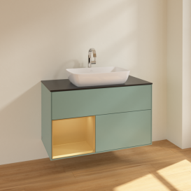 Тумба под раковину Villeroy & Boch Finion 100х50,1 см с подсветкой МДФ оливковый матовый лак/стекло черное матовое F772HFGM