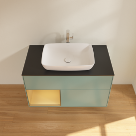 Тумба под раковину Villeroy & Boch Finion 100х50,1 см с подсветкой МДФ оливковый матовый лак/стекло черное матовое F772HFGM