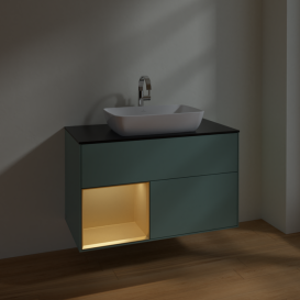 Тумба под раковину Villeroy & Boch Finion 100х50,1 см с подсветкой МДФ оливковый матовый лак/стекло черное матовое F772HFGM