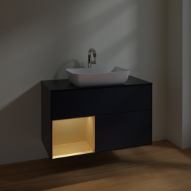 Тумба под раковину Villeroy & Boch Finion 100х50,1 см с подсветкой МДФ темно-синий матовый лак/стекло черное матовое F772HFHG