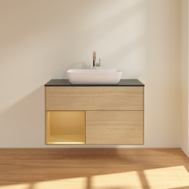 Тумба под раковину Villeroy & Boch Finion 100х50,1 см с подсветкой МДФ шпон дуба/стекло черное матовое F772HFPC